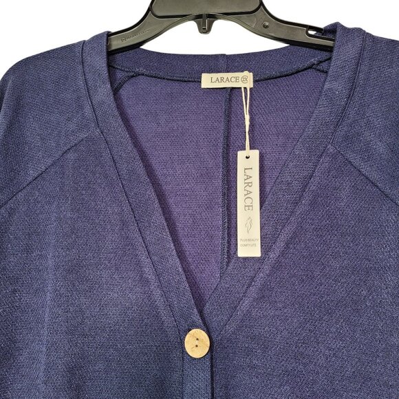 Larace Women Plus Size Long Sleeve Button Down Cardigan With Pockets - Navy Blue - Picture 4 of 10